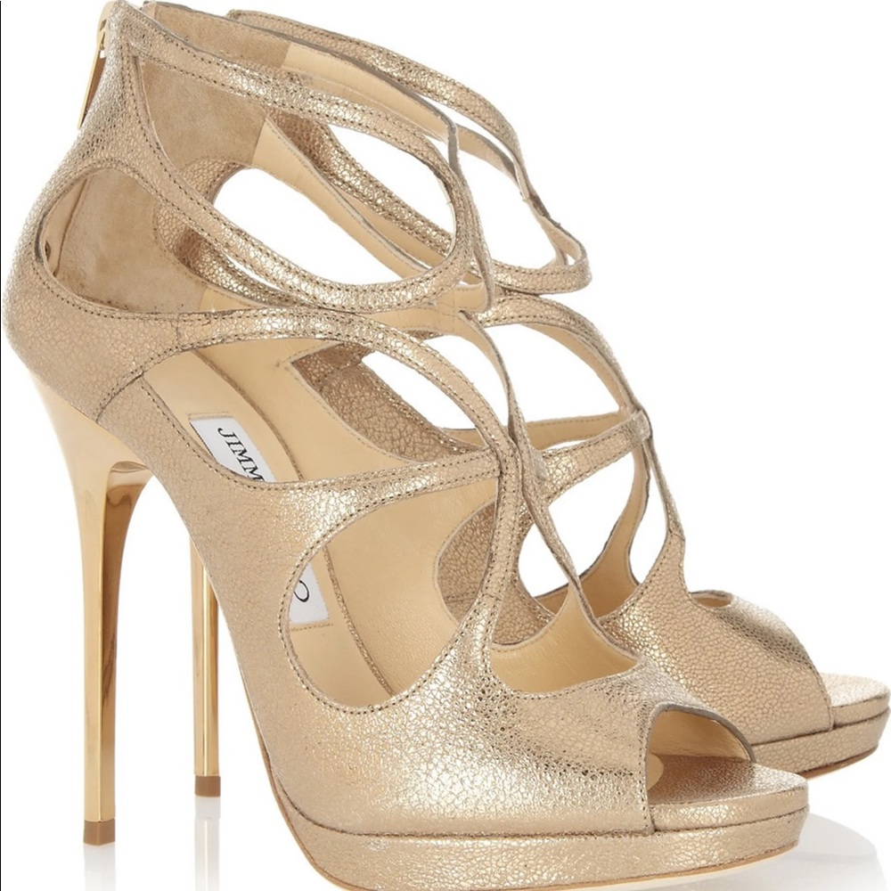 Jimmy Choo Loila heels in crackled gold leather 39
